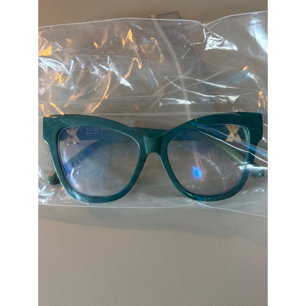 SOOLALA Green Cat Eye Reading Glasses +2.00 Blue Light Blocking Rhinestone X
